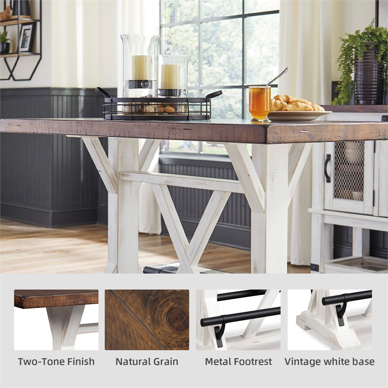 Ashley Furniture Valebeck Wood Counter Height Dining Table in White and Brown