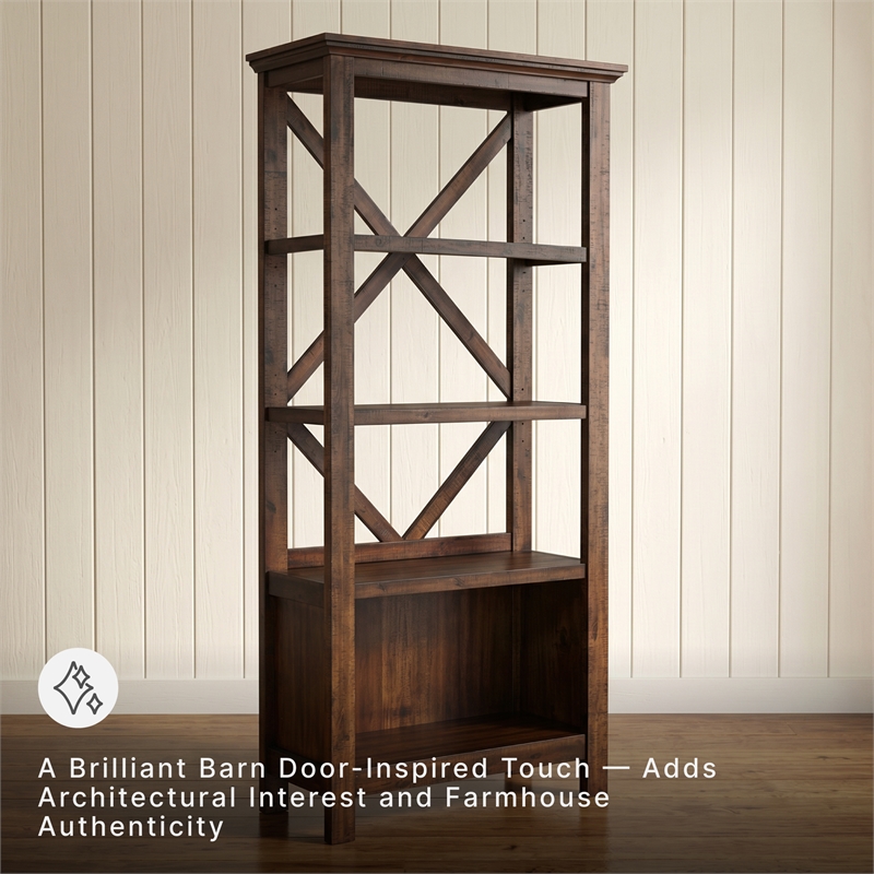 Ashley Furniture Baldridge 4 Shelf Crossbuck Bookcase in Rustic Warm Brown