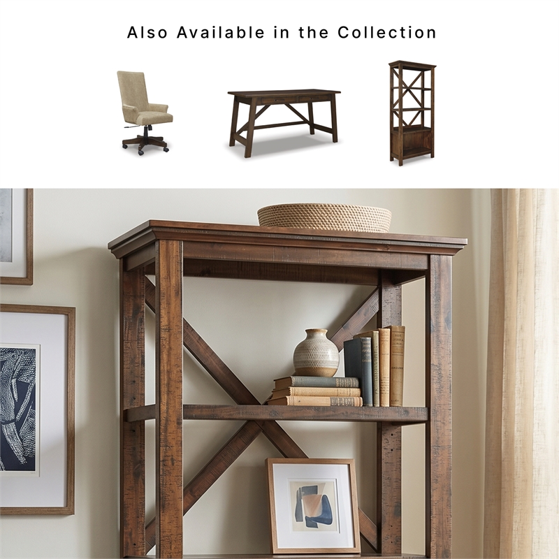 Ashley Furniture Baldridge 4 Shelf Crossbuck Bookcase in Rustic Warm Brown