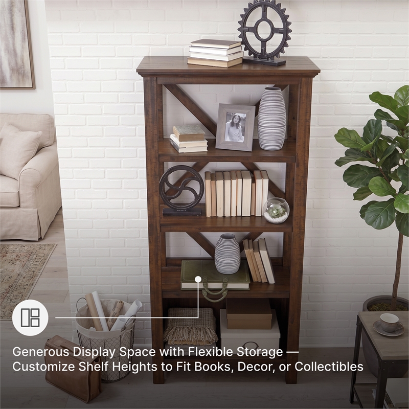 Ashley Furniture Baldridge 4 Shelf Crossbuck Bookcase in Rustic Warm Brown