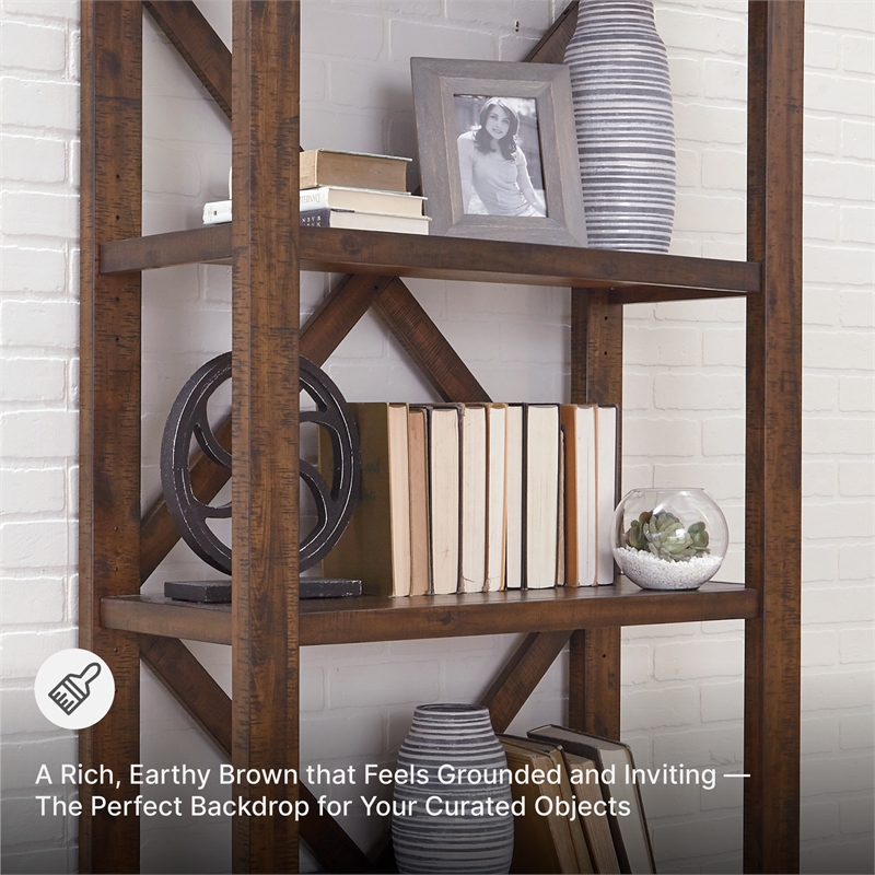 Ashley Furniture Baldridge 4 Shelf Crossbuck Bookcase in Rustic Warm Brown