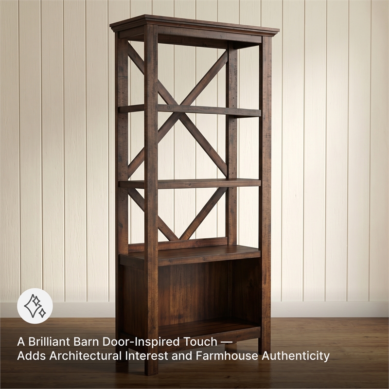 Ashley Furniture Baldridge 4 Shelf Crossbuck Bookcase in Rustic Warm Brown