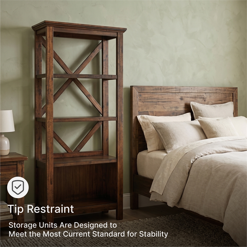 Ashley Furniture Baldridge 4 Shelf Crossbuck Bookcase in Rustic Warm Brown