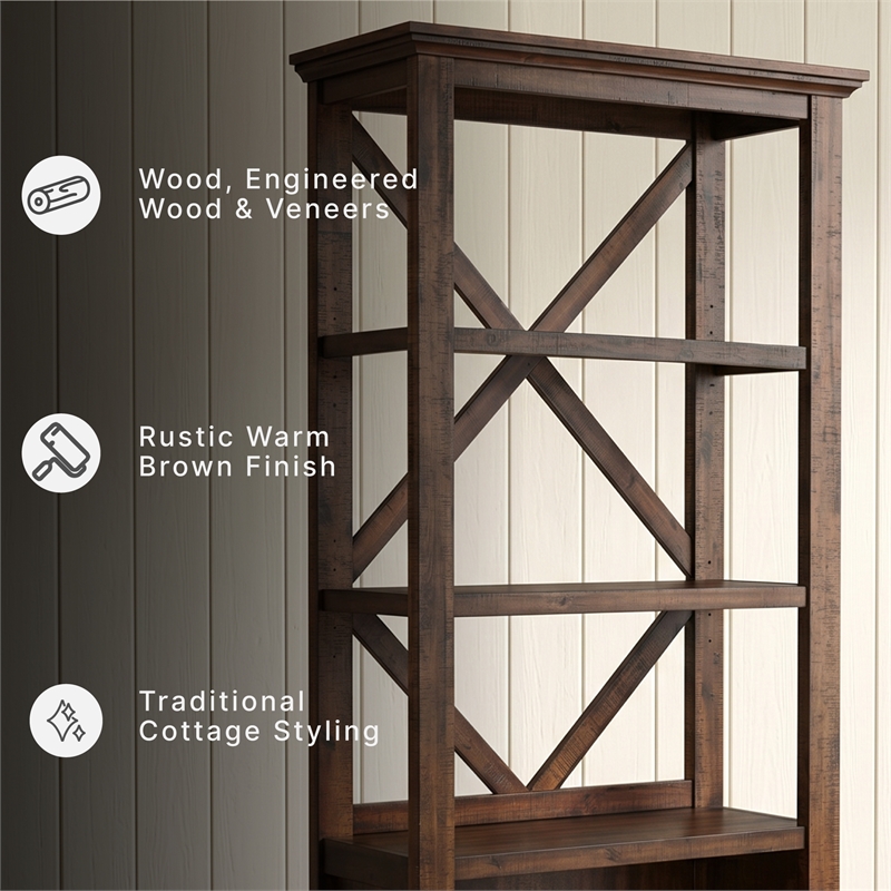 Ashley Furniture Baldridge 4 Shelf Crossbuck Bookcase in Rustic Warm Brown