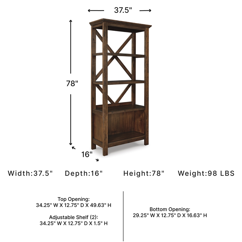 Ashley Furniture Baldridge 4 Shelf Crossbuck Bookcase in Rustic Warm Brown