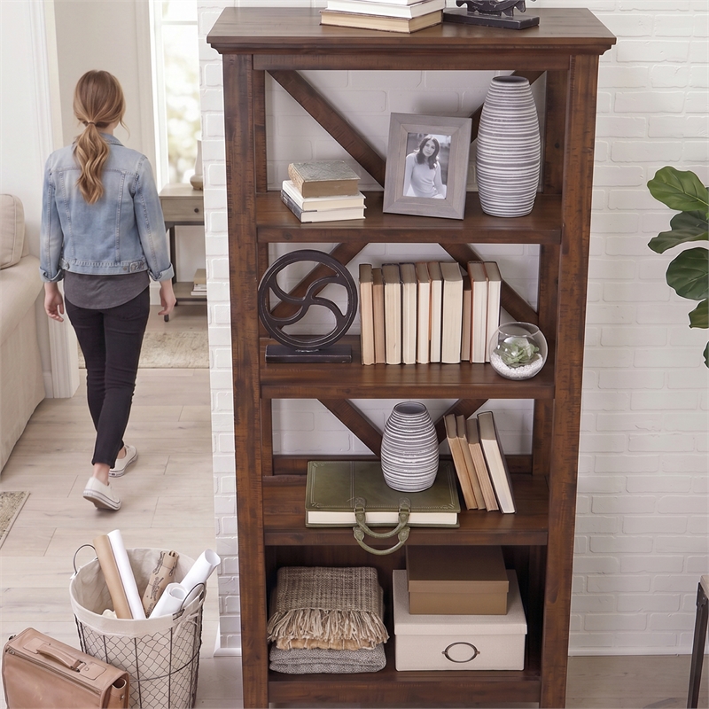 Ashley Furniture Baldridge 4 Shelf Crossbuck Bookcase in Rustic Warm Brown