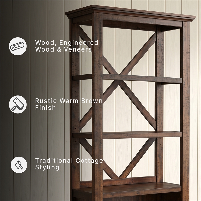 Ashley Furniture Baldridge 4 Shelf Crossbuck Bookcase in Rustic Warm Brown