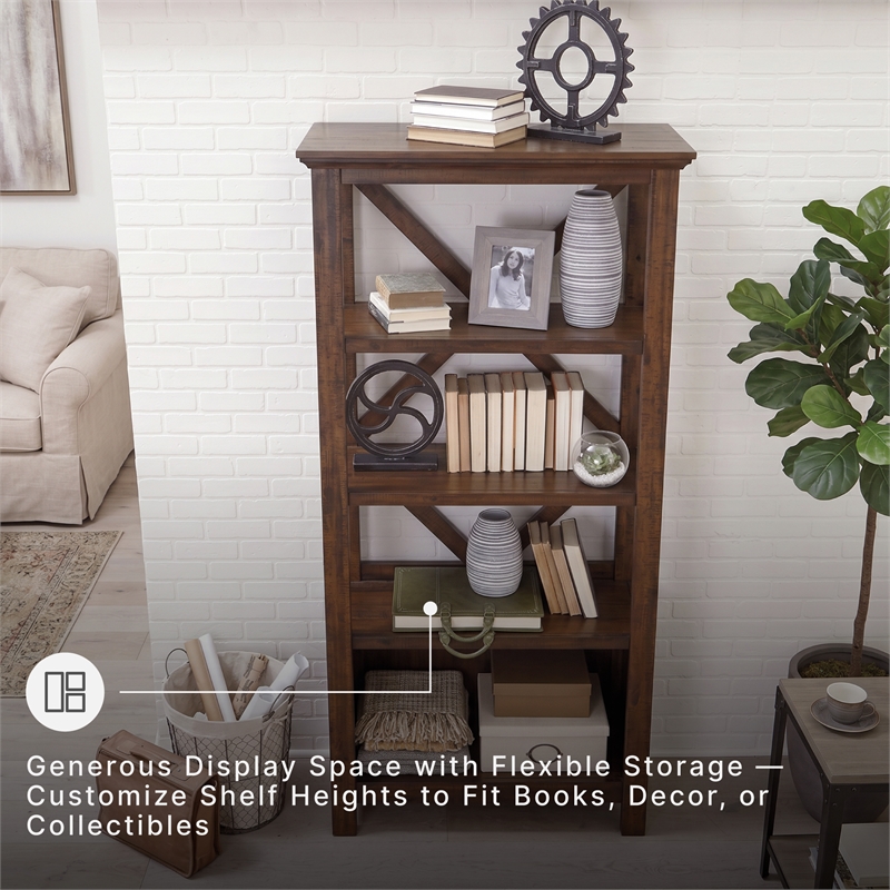 Ashley Furniture Baldridge 4 Shelf Crossbuck Bookcase in Rustic Warm Brown