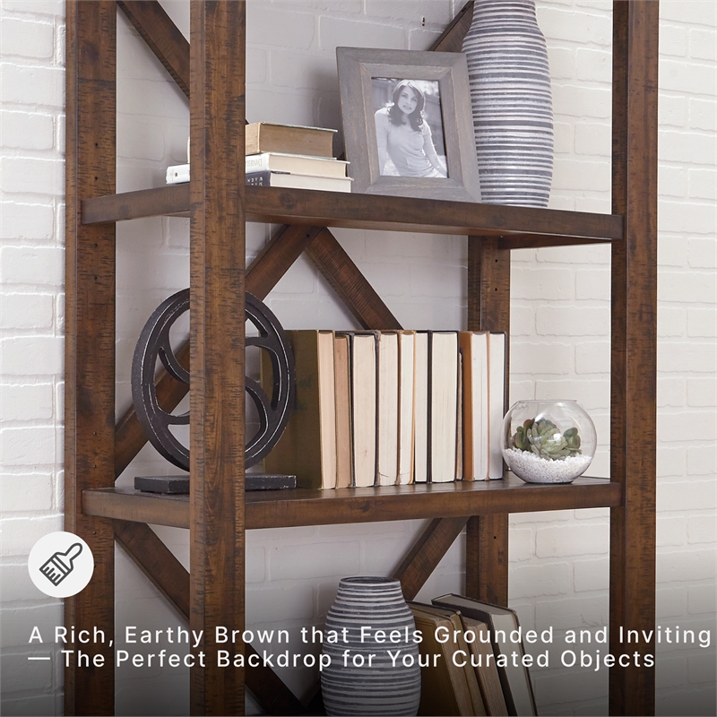 Ashley Furniture Baldridge 4 Shelf Crossbuck Bookcase in Rustic Warm Brown