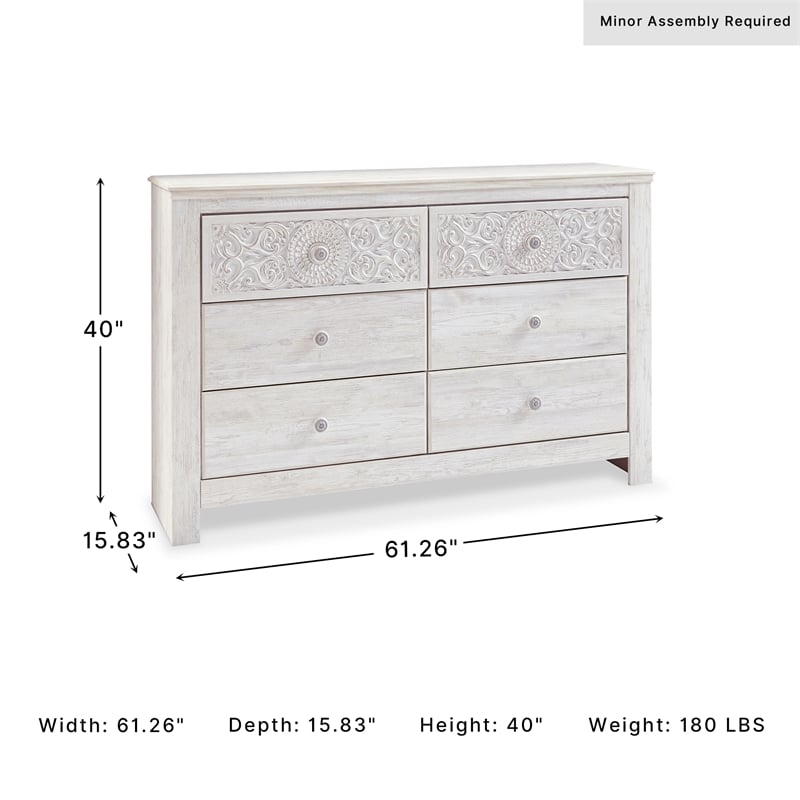 Signature Design by Ashley Paxberry 6 Drawer Dresser in Whitewash
