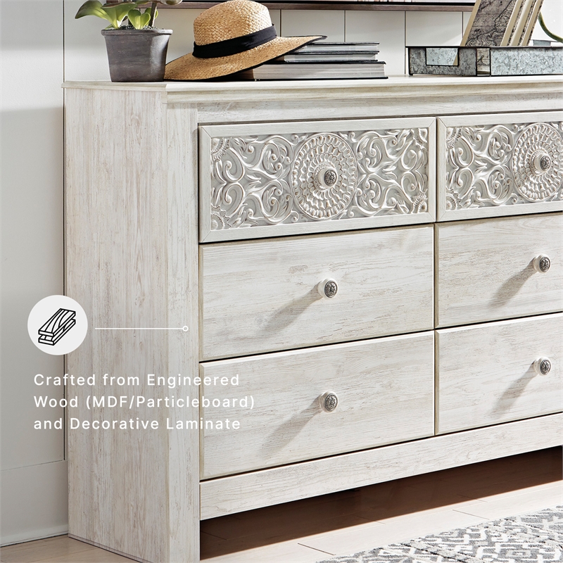 Signature Design by Ashley Paxberry 6 Drawer Dresser in Whitewash