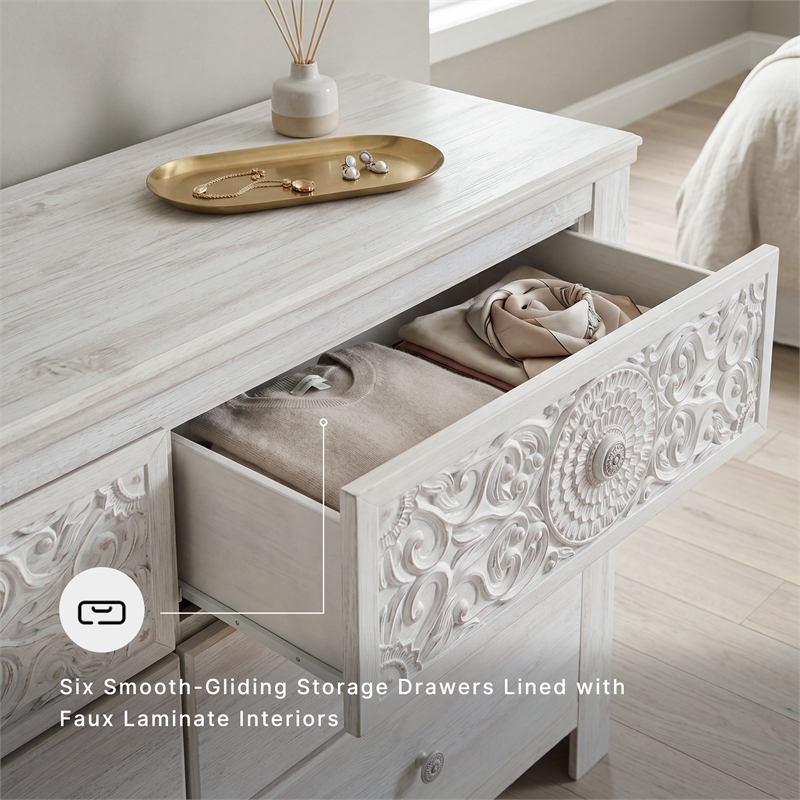 Signature Design by Ashley Paxberry 6 Drawer Dresser in Whitewash