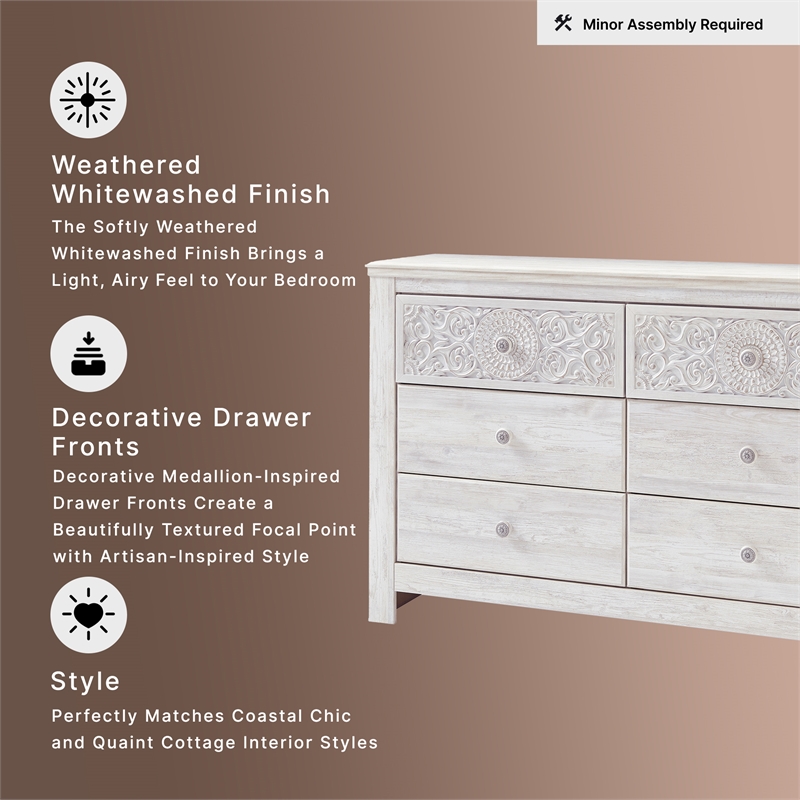 Signature Design by Ashley Paxberry 6 Drawer Dresser in Whitewash