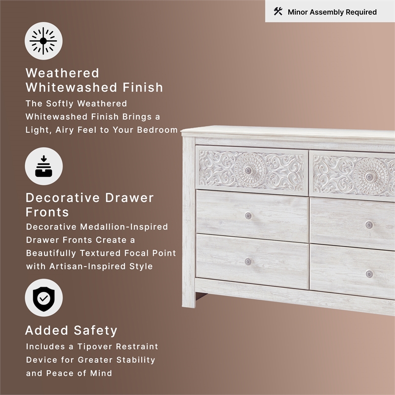 Signature Design by Ashley Paxberry 6 Drawer Dresser in Whitewash