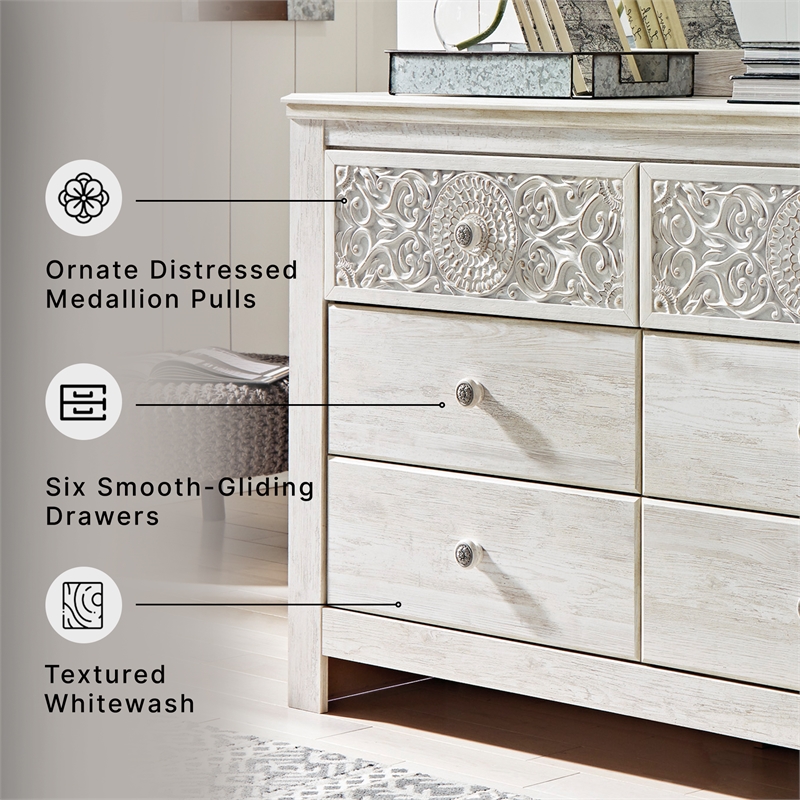 Signature Design by Ashley Paxberry 6 Drawer Dresser in Whitewash