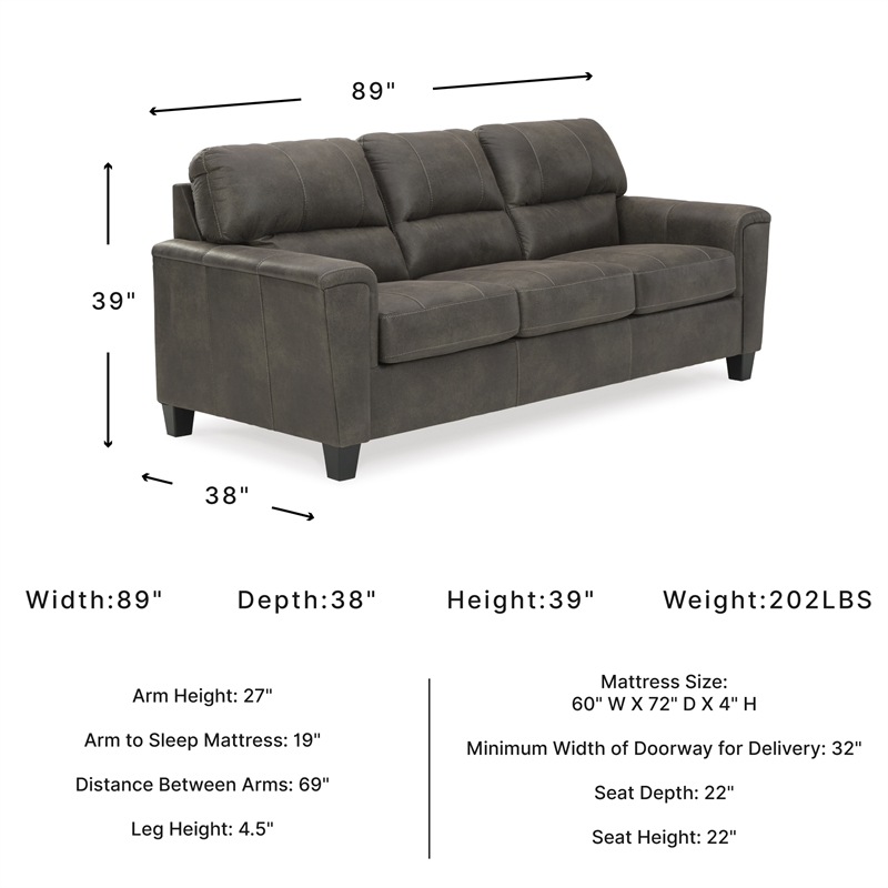 Signature Design by Ashley Navi Queen Sleeper Sofa in Smoke