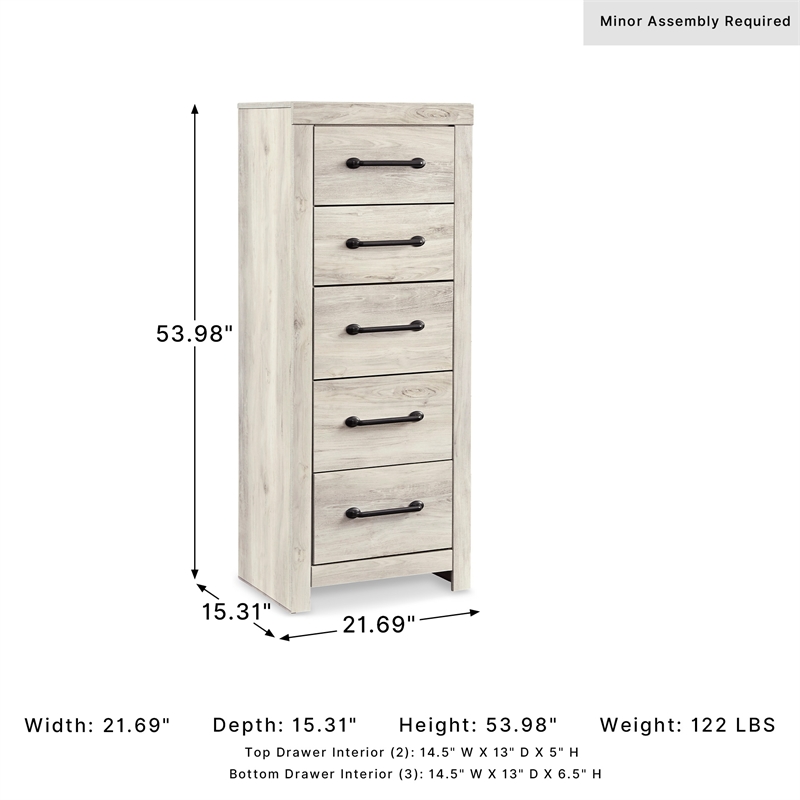 Signature Design by Ashley Cambeck Narrow 5 Drawer Chest in Whitewash