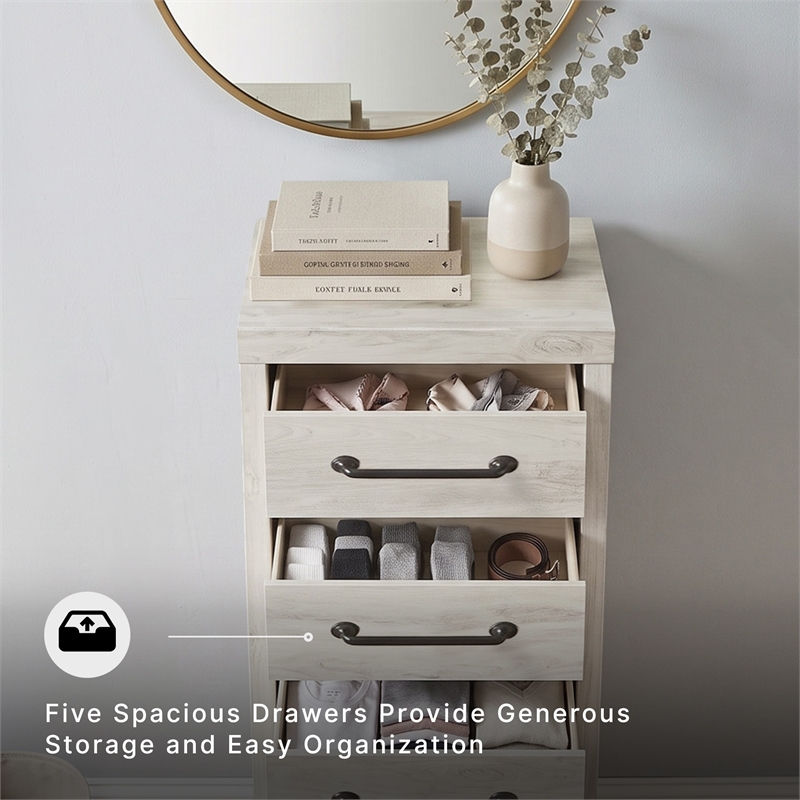 Signature Design by Ashley Cambeck Narrow 5 Drawer Chest in Whitewash