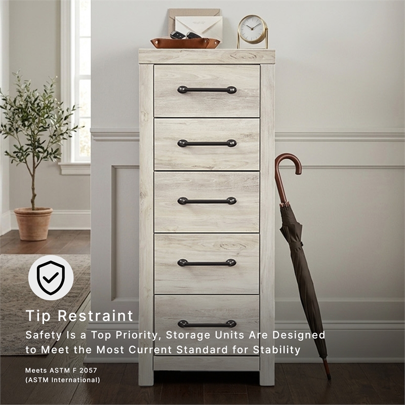 Signature Design by Ashley Cambeck Narrow 5 Drawer Chest in Whitewash