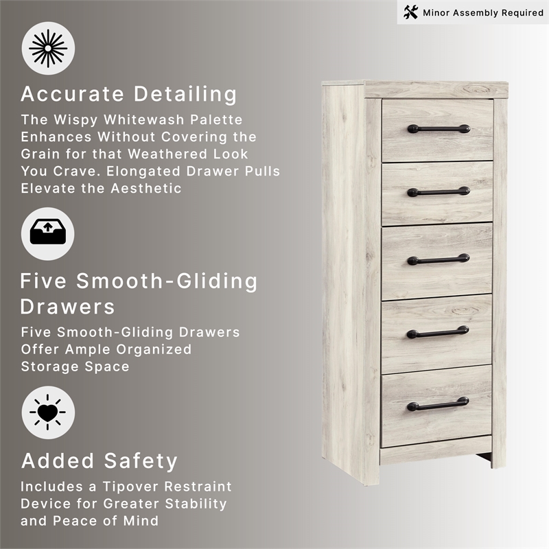 Signature Design by Ashley Cambeck Narrow 5 Drawer Chest in Whitewash