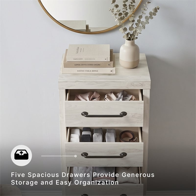 Signature Design by Ashley Cambeck Narrow 5 Drawer Chest in Whitewash