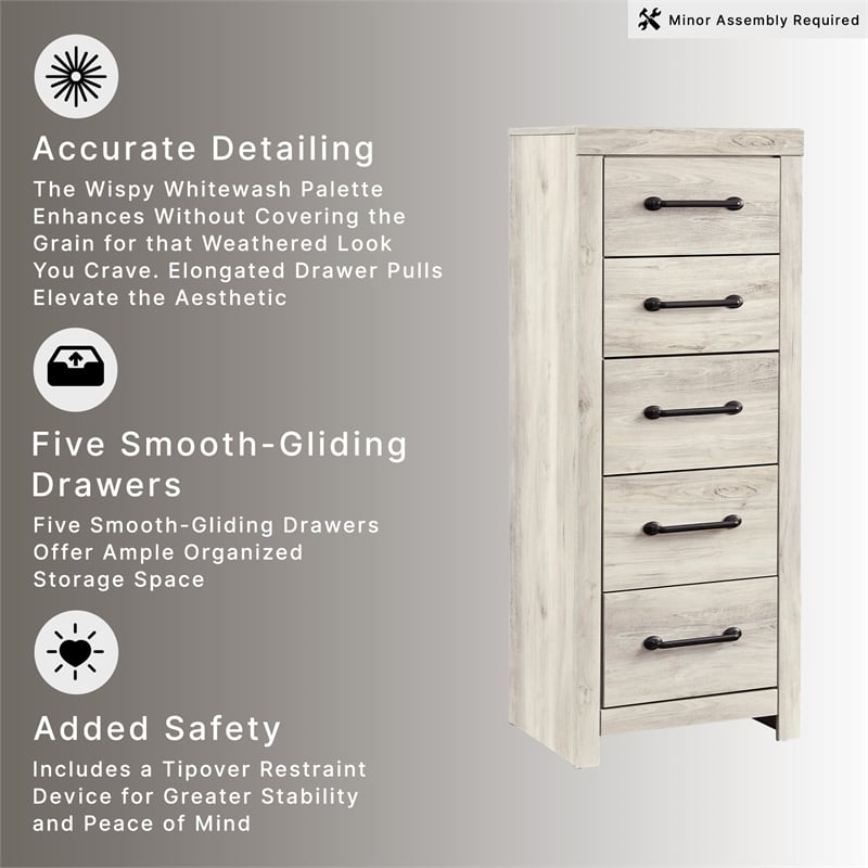 Signature Design by Ashley Cambeck Narrow 5 Drawer Chest in Whitewash