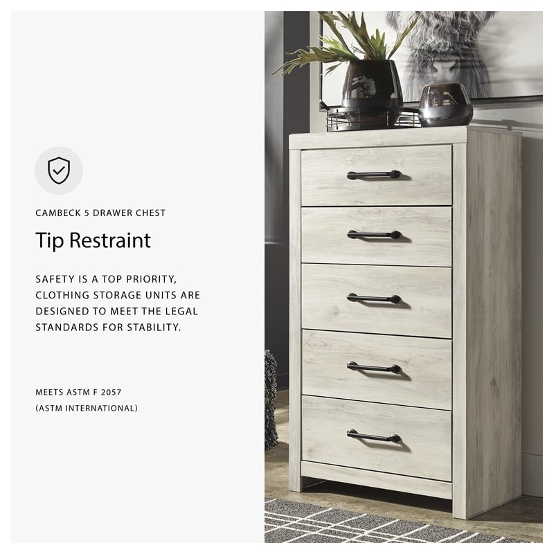 Signature Design by Ashley Cambeck 5 Drawer Chest in Whitewash