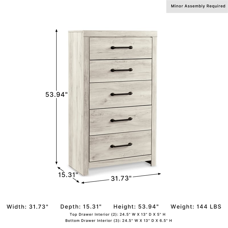Signature Design by Ashley Cambeck 5 Drawer Chest in Whitewash