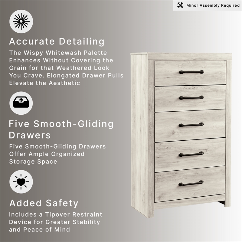 Signature Design by Ashley Cambeck 5 Drawer Chest in Whitewash