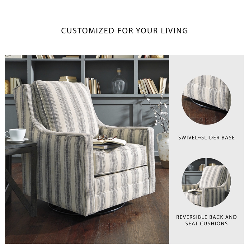 Signature Design by Ashley Kambria Swivel Glider Accent Chair in Ivory and Black