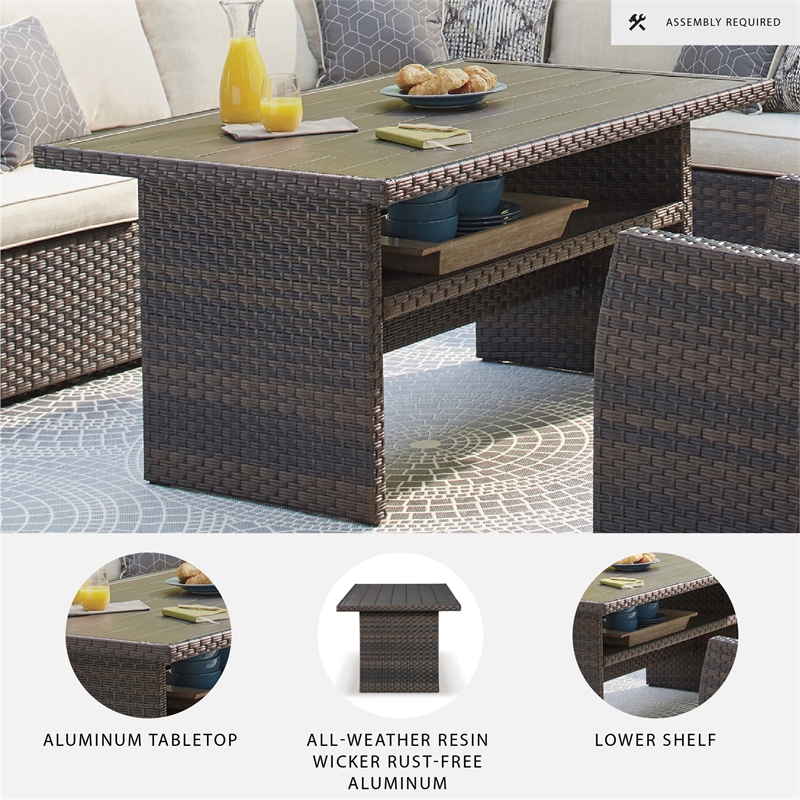 Signature Design by Ashley Easy Isle Patio Dining Table in Dark Brown and Beige
