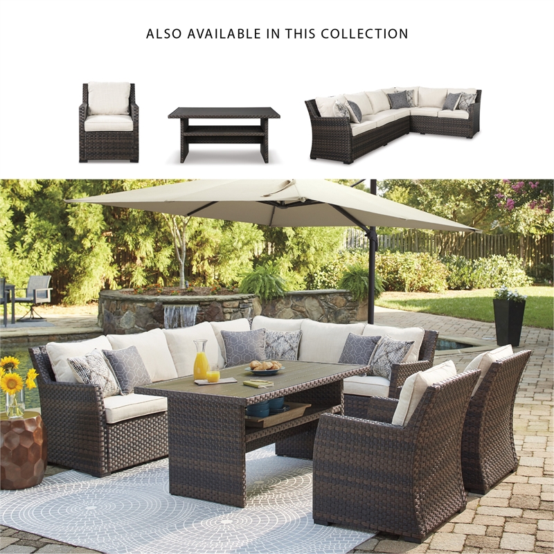 Signature Design by Ashley Easy Isle Patio Dining Table in Dark Brown and Beige