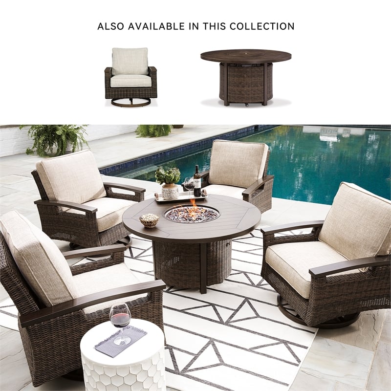Signature Design by Ashley Paradise Trail Round Fire Pit Table in Medium Brown