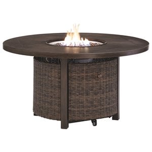 Signature Design by Ashley Paradise Trail Round Fire Pit Table in Medium Brown