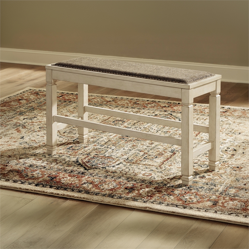Ashley Furniture Bolanburg Single Wood Counter Bench in Antique White & Brown