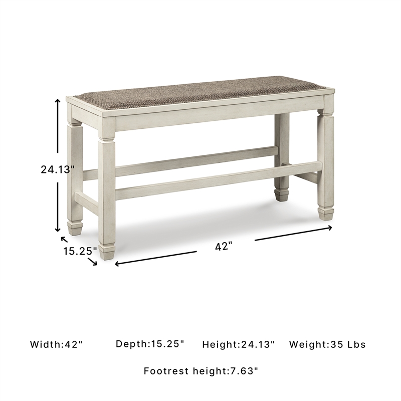 Ashley Furniture Bolanburg Single Wood Counter Bench in Antique White & Brown
