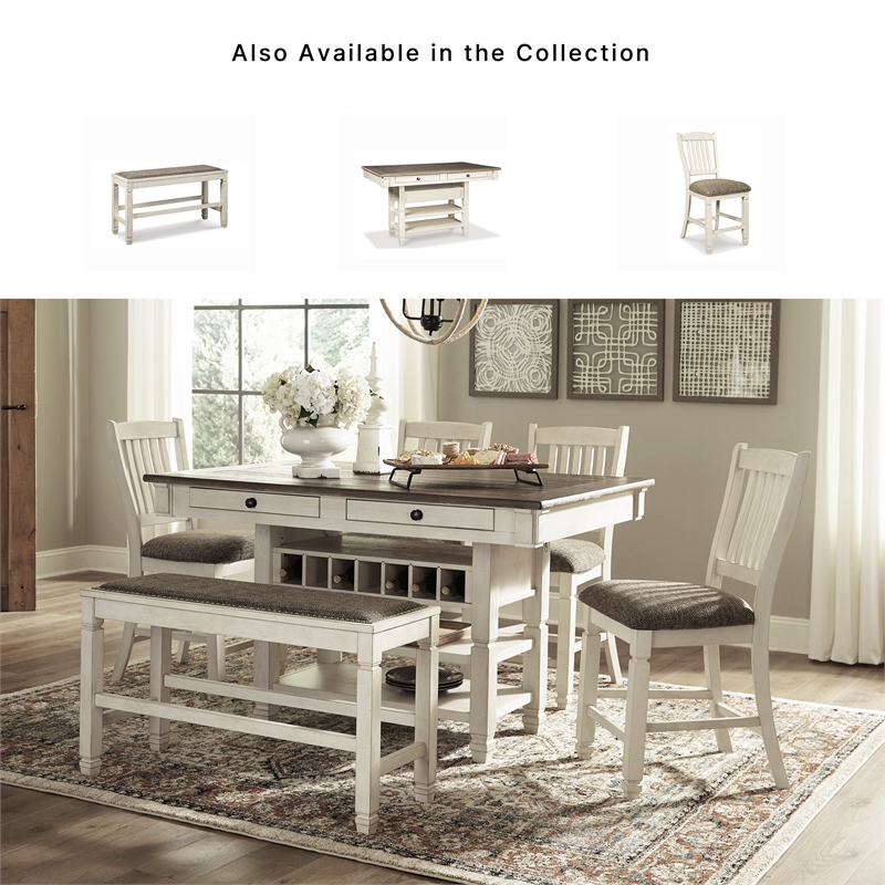 Ashley Furniture Bolanburg Single Wood Counter Bench in Antique White & Brown
