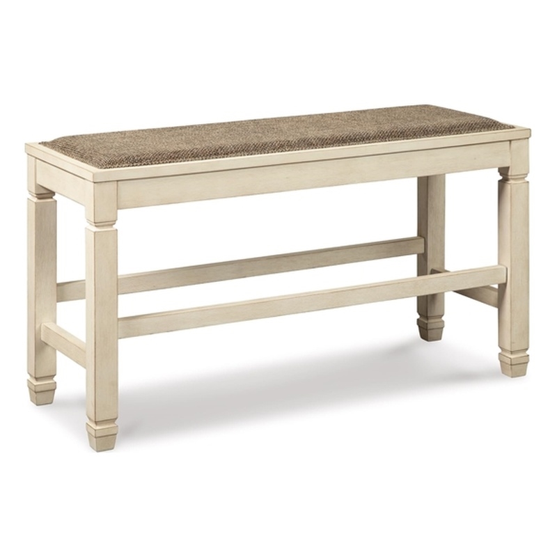 Ashley Furniture Bolanburg Single Wood Counter Bench in Antique White & Brown
