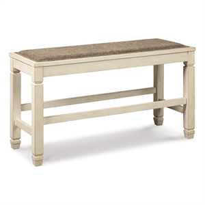 Ashley Furniture Bolanburg Single Wood Counter Bench in Antique White & Brown