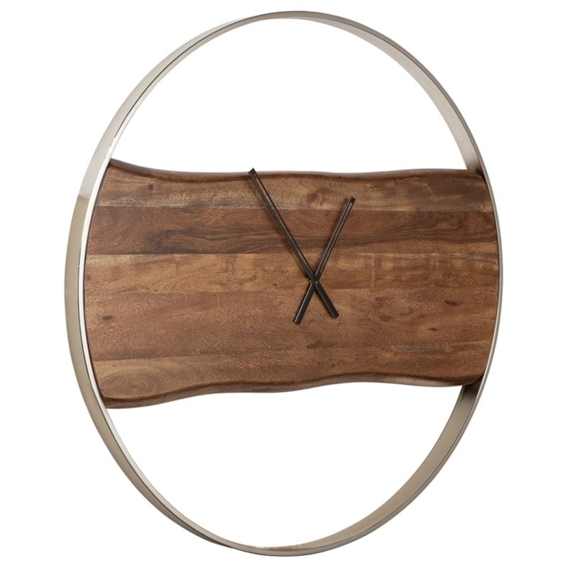 Signature Design by Ashley Panchali Wood Wall Clock in Brown & Silver