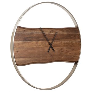 Signature Design by Ashley Panchali Wood Wall Clock in Brown & Silver