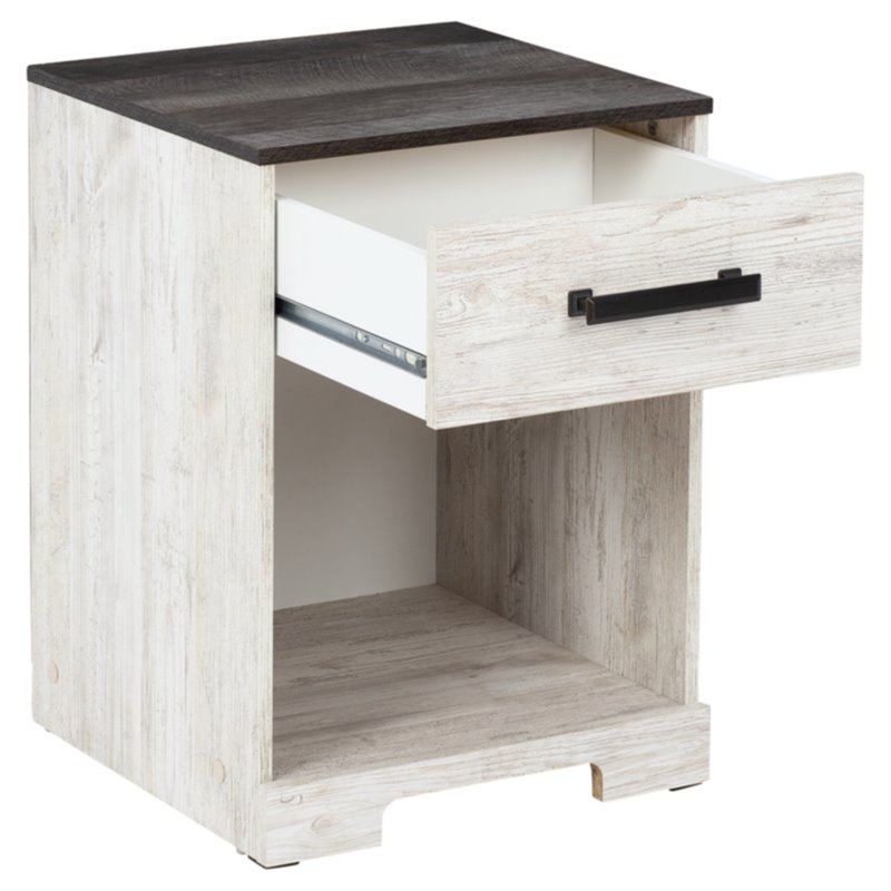 Ashley Furniture Shawburn 1-Drawer Wood Nightstand in White & Charcoal