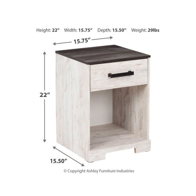 Ashley Furniture Shawburn 1-Drawer Wood Nightstand in White & Charcoal