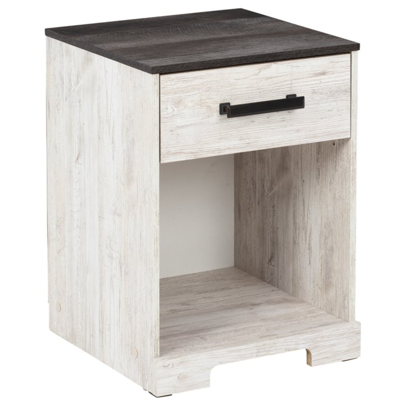 Ashley Furniture Shawburn 1-Drawer Wood Nightstand in White & Charcoal