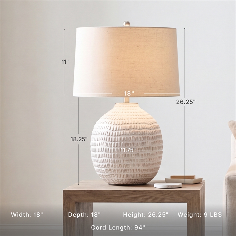 Signature Design by Ashley Jamon Single Ceramic Table Lamp in White & Beige
