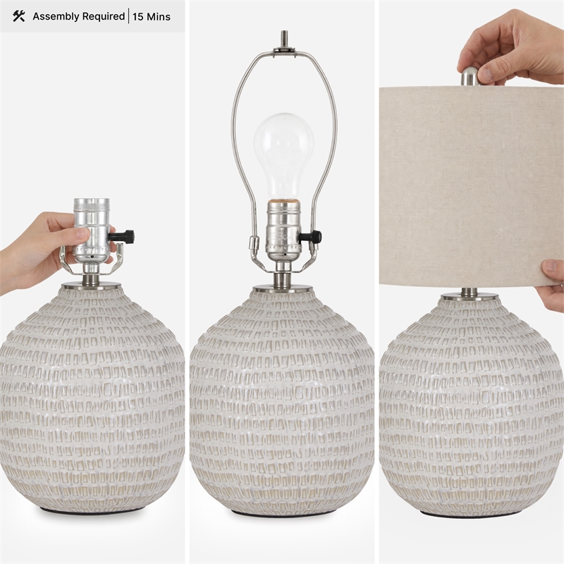Signature Design by Ashley Jamon Single Ceramic Table Lamp in White & Beige