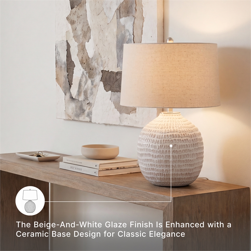 Signature Design by Ashley Jamon Single Ceramic Table Lamp in White & Beige