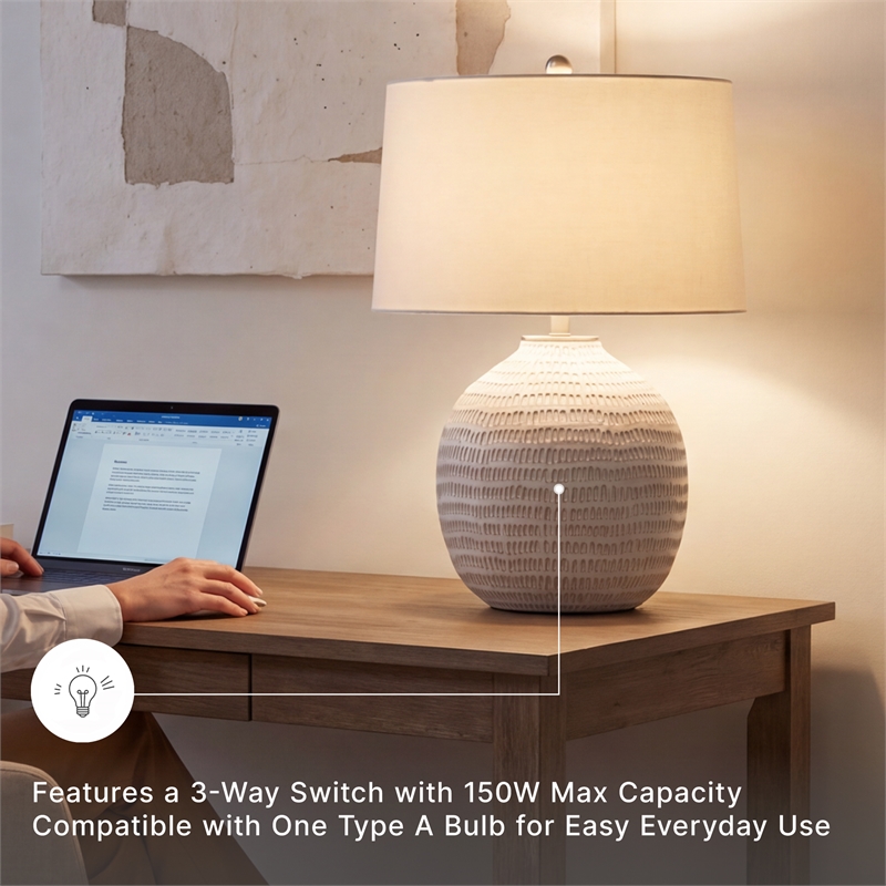 Signature Design by Ashley Jamon Single Ceramic Table Lamp in White & Beige