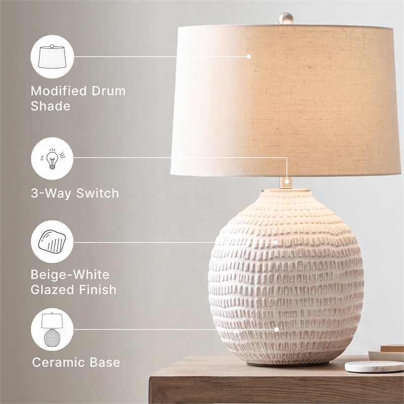 Signature Design by Ashley Jamon Single Ceramic Table Lamp in White & Beige