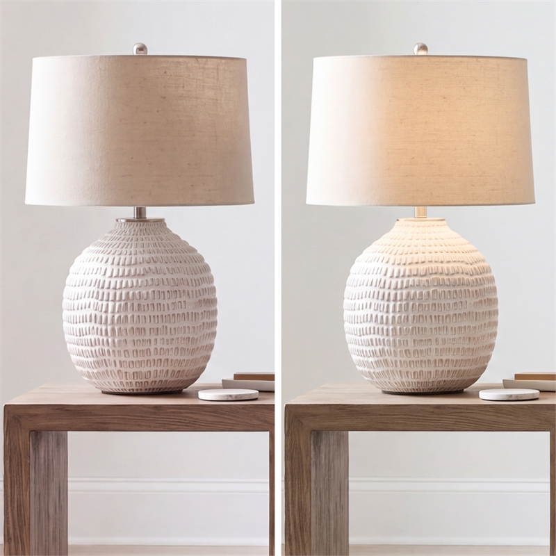 Signature Design by Ashley Jamon Single Ceramic Table Lamp in White & Beige